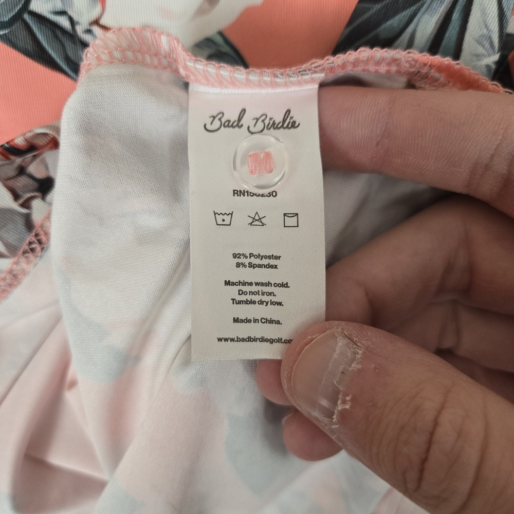 Bad Birdie Polo Shirt Mens Medium‎ Pink Floral Golf Performance Stretch EUC - Picture 7 of 10